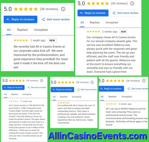 Amazing Clients come to us for Amazing Casino Nights which lead to Amazing Google Reviews