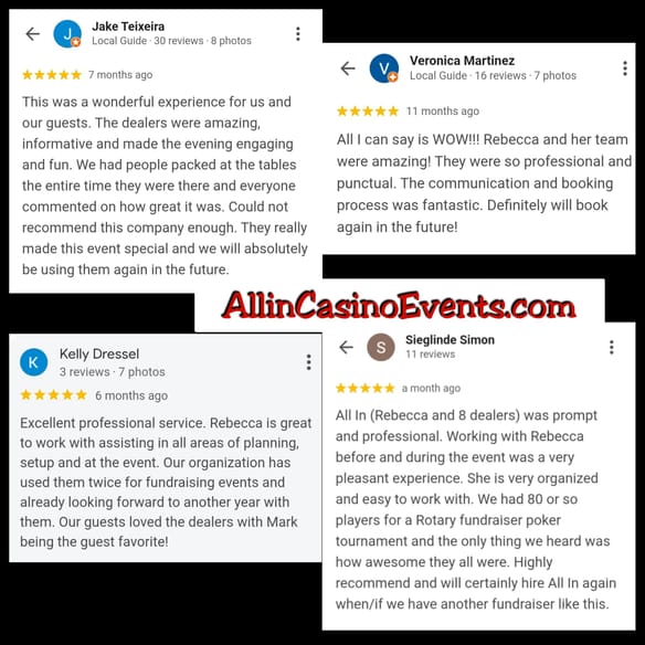 Amazing Clients come to us for Amazing Casino Nights which lead to Amazing Google Reviews